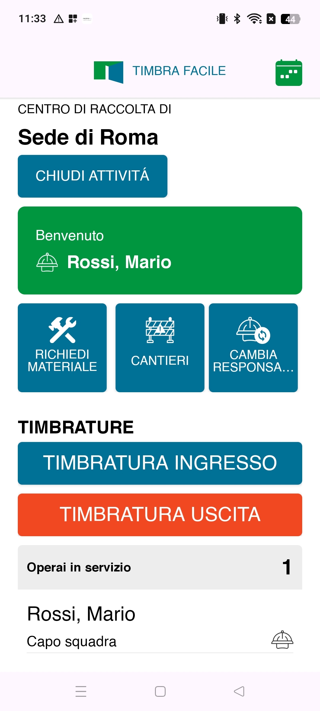 Schermata principale dell'app Timbra Facile