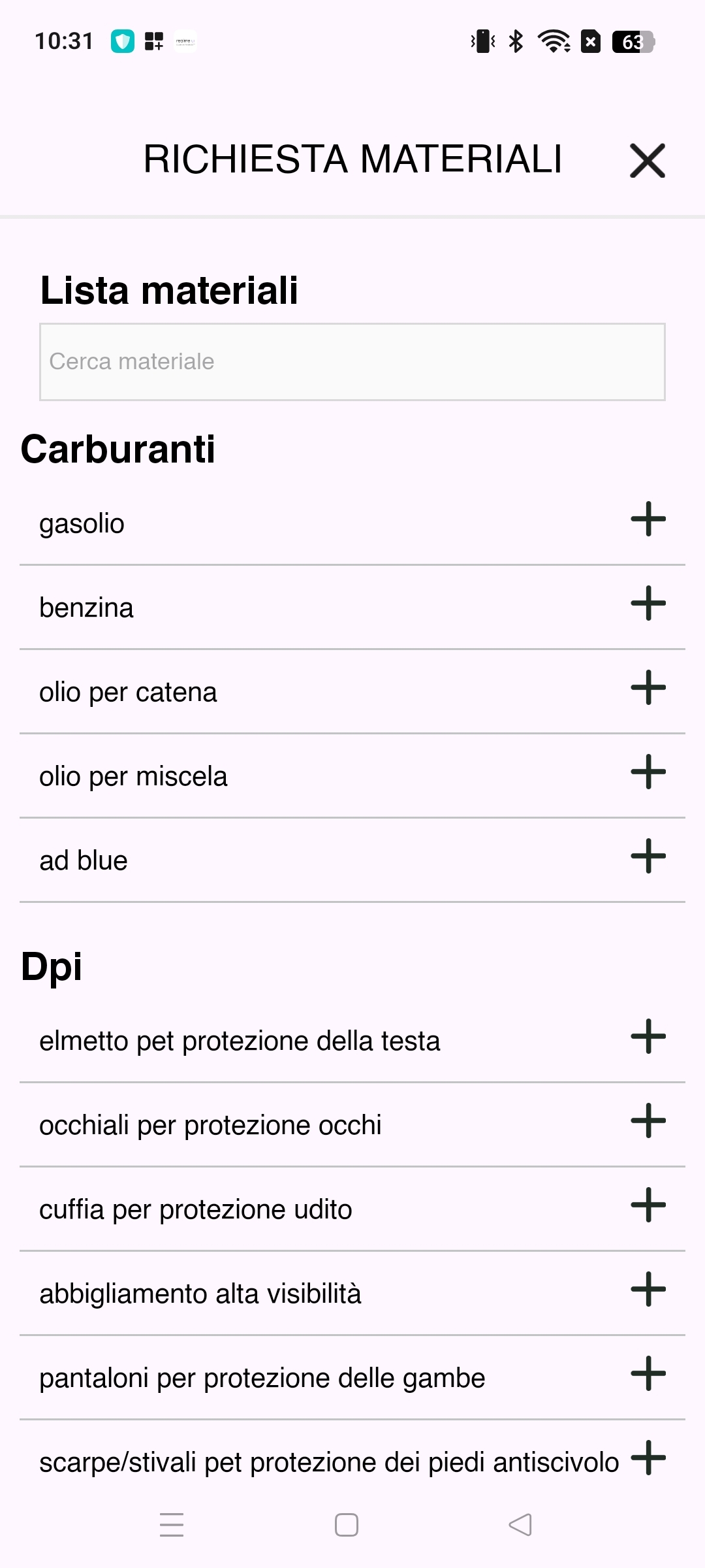 Richiesta materiali dal cantiere